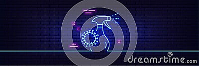 Coronavirus spray sanitizer line icon. Covid virus sign. Neon light glow effect. Vector Vector Illustration