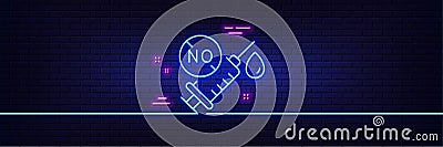 Coronavirus syringe line icon. Covid-19 no vaccine sign. Neon light glow effect. Vector Vector Illustration