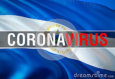 Coronavirus Text on Nicaragua flag background. Coronavirus hazard and Infection in Nicaragua concept. 3D rendering Corona virus Stock Photo