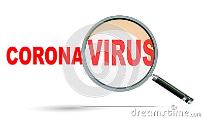 Coronavirus text and zoom len resarch symptomps solution care - 3d rendering Stock Photo