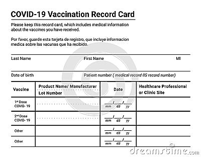 Coronavirus vaccination record card background with copy space for travel and movement without borders. Vaccination form Vector Illustration