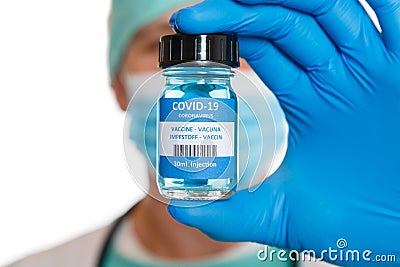 Coronavirus Vaccine bottle Corona Virus doctor COVID-19 Covid vaccines isolated on white Stock Photo