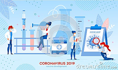 Coronavirus Vaccine Research Development in Lab Vector Illustration