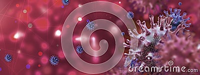 Coronavirus viral cells on abstract blurred background Stock Photo