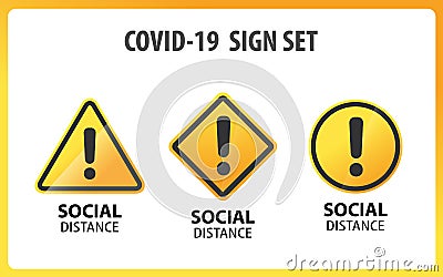 Coronavirus warning and attention icon. Exclamation mark health danger sign, COVID-19 epidemic and pandemic symbol. Vector Illustration