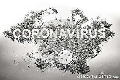 Coronavirus word and germ microbe silhouette drawing made in dirt, filth Stock Photo