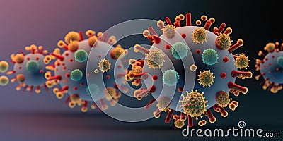 Coronaviruses floating seen in a microscope. Stock Photo