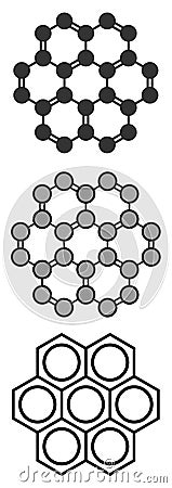 Coronene polyaromatic hydrocarbon PAH molecule. Stylized 2D renderings and conventional skeletal formula. Vector Illustration