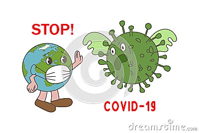 Coronovirus. Planet Earth stops the coronovirus. Vector Illustration