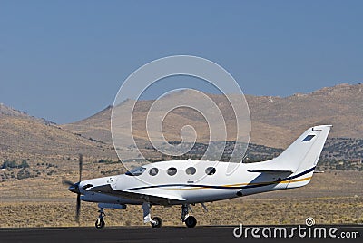 Corporate airplane on runway Stock Photo
