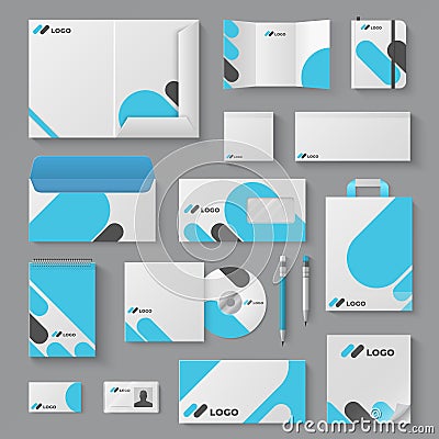 Corporate brand identity. Business stationery mockup branding envelope card mug document presentation. Corporation 3D Vector Illustration