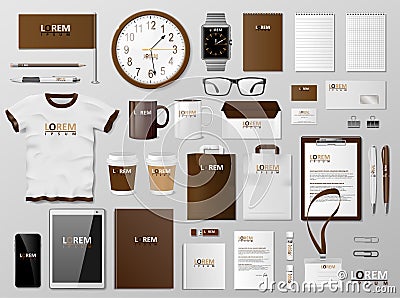 Corporate Branding identity template brown design. Modern realistic Stationery mockup. Business style stationery and Vector Illustration