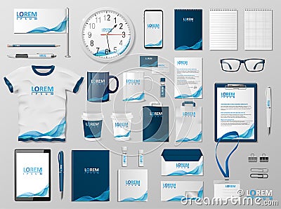 Corporate Branding identity template design. Modern Stationery mockup for shop with modern blue structure. Business Vector Illustration