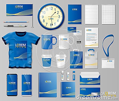 Corporate Branding identity template design. Stationery mockup for shop with modern blue structure. Business style Vector Illustration