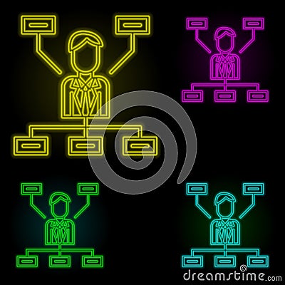 Corporate and business, chart, network, organization, planning team neon color set icon. Simple thin line, outline vector of Stock Photo
