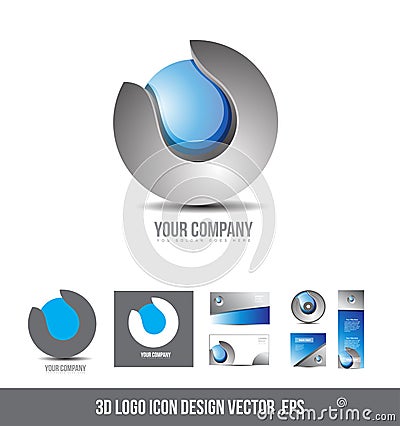 Corporate business 3d logo sphere grey blue design Vector Illustration