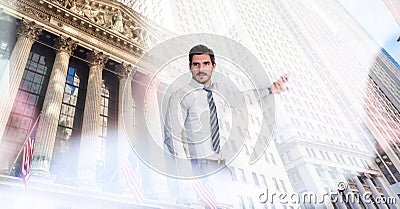 Corporate business, finance, stock market and economic prosperity conceptul collage. Wall street broker and wealth Editorial Stock Photo