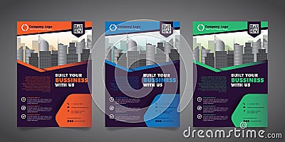 Corporate Business Flyer Design Template with 3 Various Options. Vector Illustration. Vector Illustration