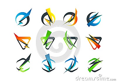 Corporate business logo, flash symbol icon and thunderbolt concept design Vector Illustration