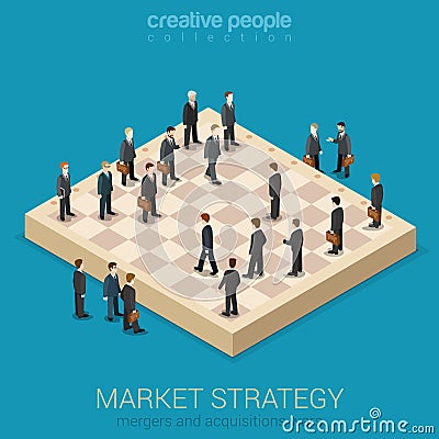 Corporate business market strategy flat style 3d isometric Vector Illustration