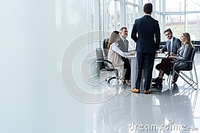 Corporate business team and manager in a meeting, close up Stock Photo