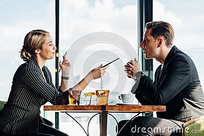 Corporate business team meeting discussion and startup concept. Successful businesspeople discussing together in conference room Stock Photo