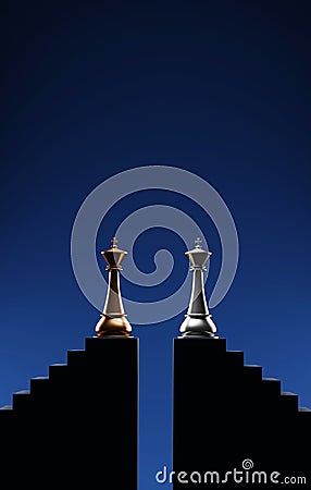 Corporate Chess Battle Leadership and Strategy on Stairs Cartoon Illustration