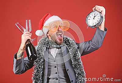 Corporate christmas party. Lets celebrate winter holiday. Boss santa hat celebrate new year or christmas. Christmas Stock Photo