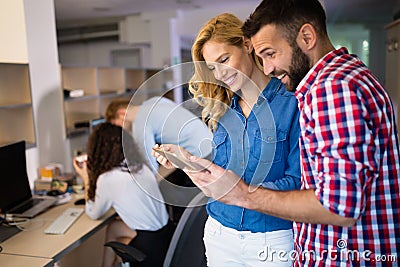 Corporate coworkers brainstorming in company Stock Photo