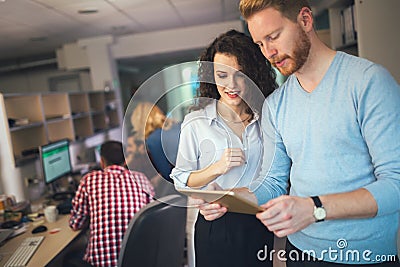 Corporate coworkers brainstorming in company Stock Photo