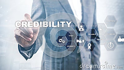 Corporate credibility improvement concept. Multiple exposure, mixed media background. Stock Photo