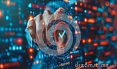 Corporate Decision-Maker Utilizing Digital Approval Process Interface on Laptop for Streamlined Workflow Management Stock Photo