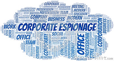 Corporate Espionage vector word cloud, made with text only. Stock Photo