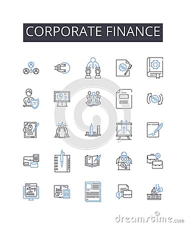 Corporate finance line icons collection. Business management, Financial planning, Investment banking, Economic analysis Vector Illustration