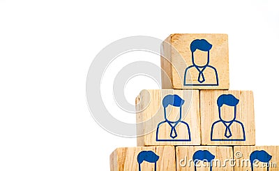 Corporate hierarchy profile icon on wood cube isolated on white Stock Photo