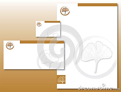 Corporate Identity Set - Ginkgo Leaf in Gold/Brown Vector Illustration