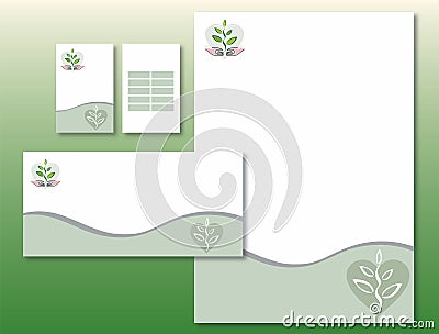 Corporate Identity Set - Plant / Hands / Heart Vector Illustration