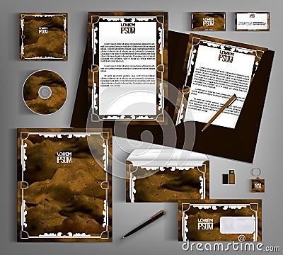 Corporate identity template. Brown set with abstract frames. Vector Illustration