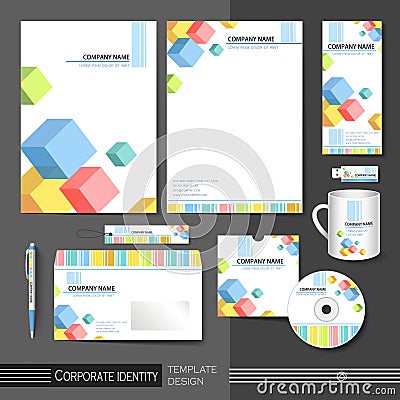 Corporate identity template with color cube elements. Vector Illustration