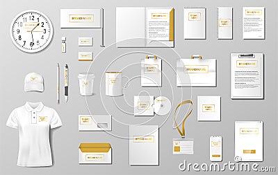 Corporate identity template design. Realistic Business Stationery mockup for shop. Stationery and uniform, paper pack Vector Illustration