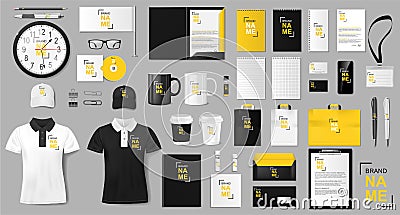 Corporate identity template design. Realistic golden and black Business Stationery mockup for shop. Stationery and Vector Illustration