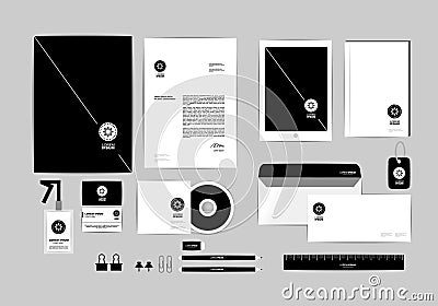 Corporate identity template for your business includes CD Cover, Business Card, folder, ruler, Envelope and Letter Head Designs T Vector Illustration