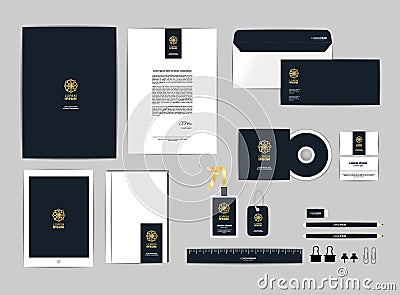 Corporate identity template for your business includes CD Cover, Business Card, folder, ruler, Envelope and Letter Head Designs W Vector Illustration