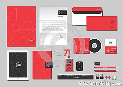 corporate identity template for your business includes CD Cover, Business Card, folder, ruler, Envelope and Letter Head Designs N Vector Illustration