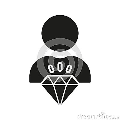 Corporate Ideology Silhouette Icon. Employee Value, Man with Diamond Glyph Pictogram. Person is Core Values in Business Vector Illustration