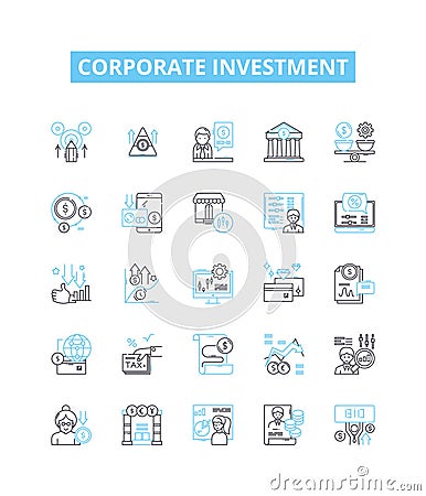 Corporate investment vector line icons set. Corporate, Investment, Funds, Equity, Business, Portfolio, Mergers Vector Illustration