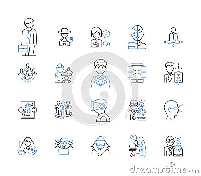 Corporate job line icons collection. Management, Leadership, Strategy, Communication, Collaboration, Innovation Vector Illustration