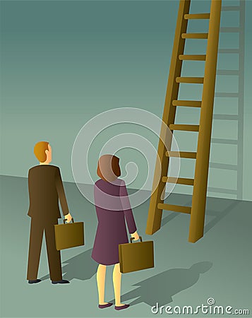 Corporate Ladder Man and Woman Vector Illustration