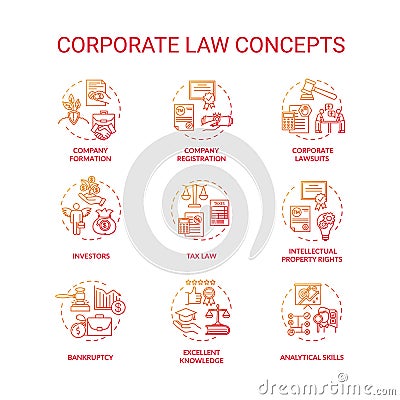 Corporate law concept icons set Vector Illustration