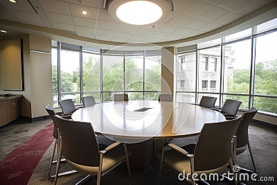 corporate meeting room with roundtable and chairs for discussions Stock Photo